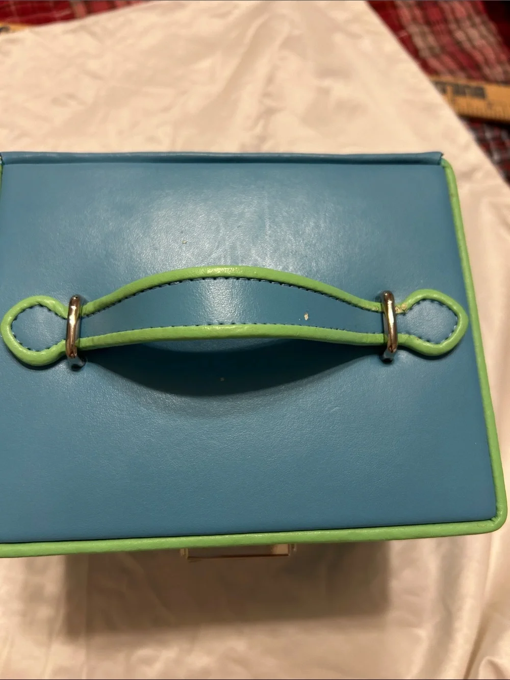 Talbots Blue Jewelry Box with Lime Trim and Top Handle